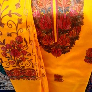 Woollen Heavy Embroidery Dark Yellow Suit