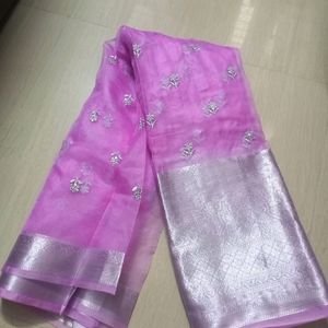 SEA GRAY HEAVY ORGANZA SAREE