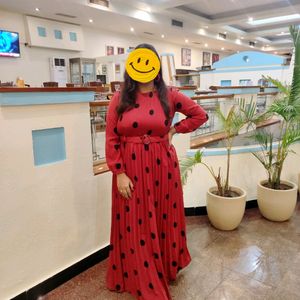 Red Dress Polka Dots Party Wear