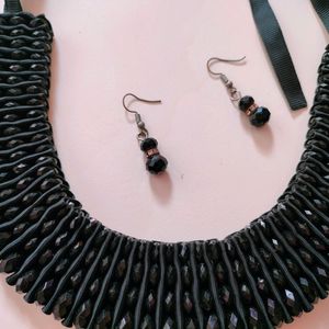 Ribbon Beads Necklace With Earrings