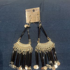 Indo Western Silver And Black Earrings