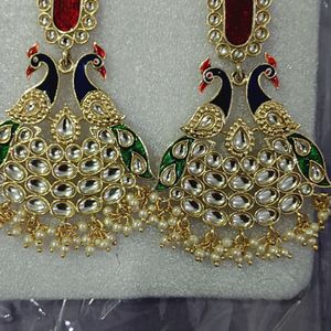 Meenakari Work Peacock Shaped Ethnic Drop Earrings