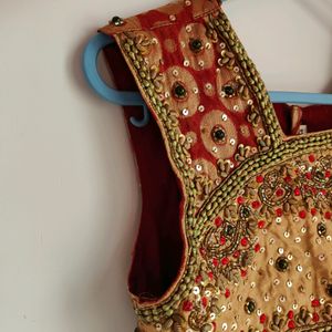 Maroon And Cream Lehenga Set (Women)