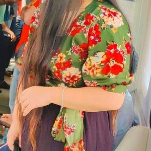 Women Koren Floral Print Knot Shirt Top Tunics
