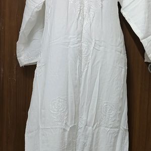 White Lacknavi Handwork Kurti