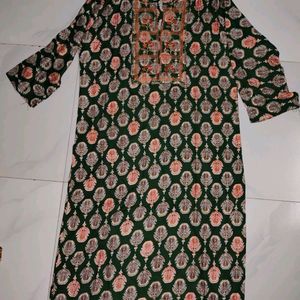 Green Cotton Blend Kurti