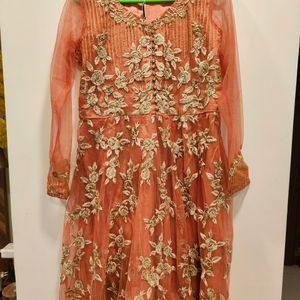 Beautiful Coral Colour Ethnic Dress