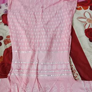 Pink Color Gotta Pati Printed Cotton Anarkali With Long Ethnic Jacket