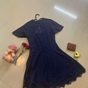 Blue Net Flared Dress