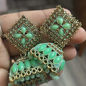 Green Jhumki Earings For Girls Nd Womens