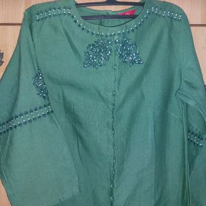 W Green Embroidered Kurta