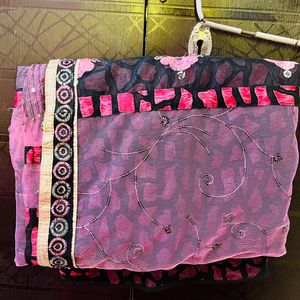 A Beautiful Pink Black Combination Floral Saree