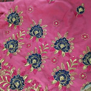 Pink Kurta With Blue Embroidery Work