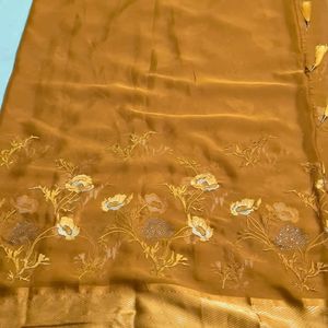 Mustard Chiffon Saree