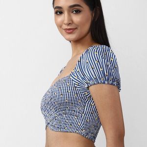 Forever 21 Blue White Combination Crop Top