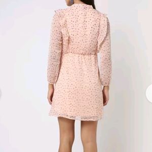 Micro print Dress With Cuffed Sleeves