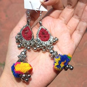 Orange Woollen Ball Jhumkas