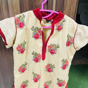 New Soch Kurti&salwar Cream And Red Color