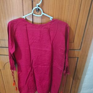 Red Embroidered Short Kurti