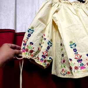 Yellow Embroidered Cotton Top