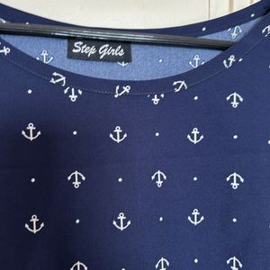 Women Blue Top With Anchor Print