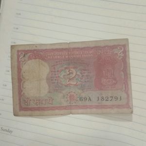 Old Currency Note 2Rs Tiger 69 Series Rare Find