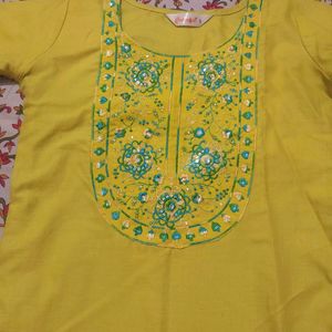 Beautiful Embroidered Lemon Green Kurta