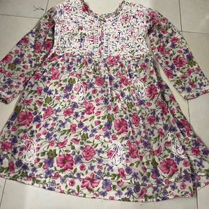 Multicoloured Floral Mini Dress Pure Cotton