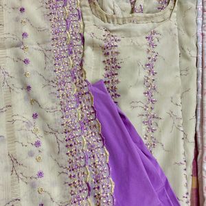 cream n lavender heavily embroidered suit set