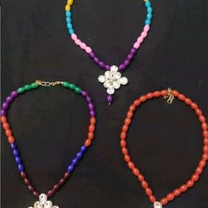 Combo Of 3 Multi Moti Shine Kundan Necklace