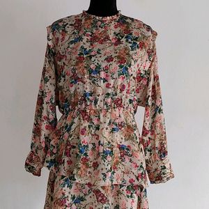 Zara Floral Floaty Tiered Mini Dress