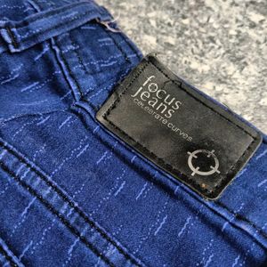 Printed Blue Jeans With Zipper On Bottom