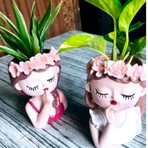 Combo Set Of 2 Fairy Girl Head Planter