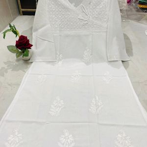 chikankari White Angarkha Style Kurti