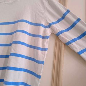 White Coloured Sweatshirt With Blue Strip For Men