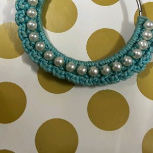 Handmade Blue Crochet Hoop Earrings