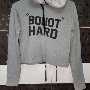 Grey Hooded Crop Swatshirt