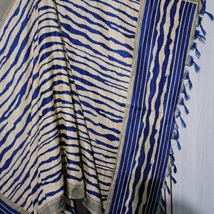 Chanderi Silk Beige And Navy Blue Dupatta