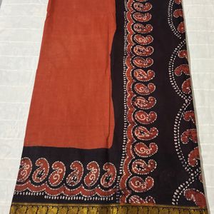 Rust Pure Cotton Saree with Blouse