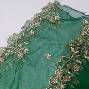 New Darkgreen Cutwork  Net Duppata