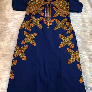 🇵🇰Pakistan Style Navy Blue Printed Long Kurta