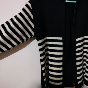 Woolen Black White Strip Jacket