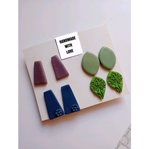 Clay Handmade 4 Studs Earrings Set Multicolour