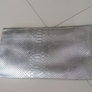 Diamonds embellished silver classic clutch