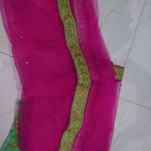 Pitch Blouse With Dupatta And The Stitch Lehenga