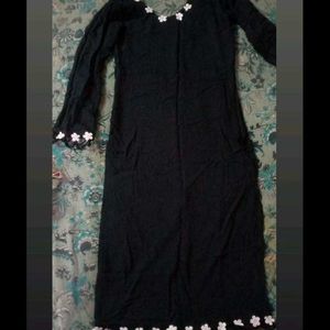 Black Kurti With White Lace Work