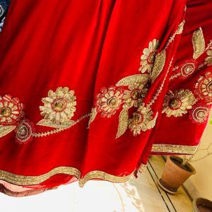 Pure Red Georgette Saree (Women )