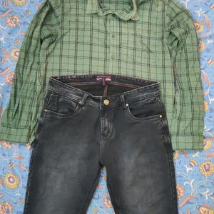 Combo Of Premium Green Shirt And Black Jeans