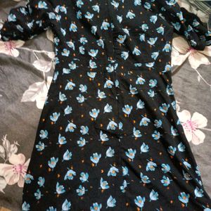 Black Floral Crepe A Line Dress