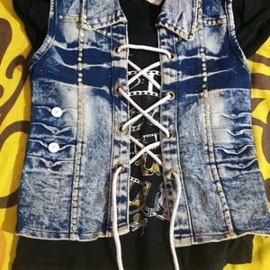 Beautiful 2 Piece Set Of Denim Jacket And T Shirt